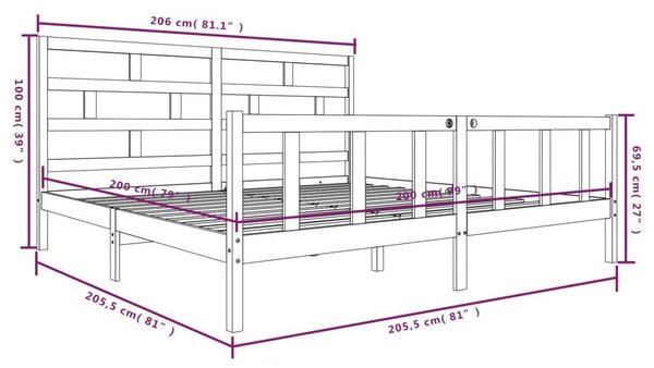 VidaXL fekete tömör fenyőfa ágykeret 200 x 200 cm