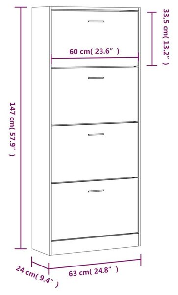 VidaXL szürke sonoma színű szerelt fa cipősszekrény 63x24x147 cm