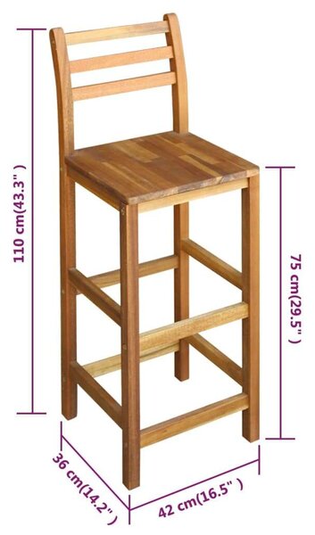 VidaXL Akácfa Bárszék - 2 db-os Szett - 110cm