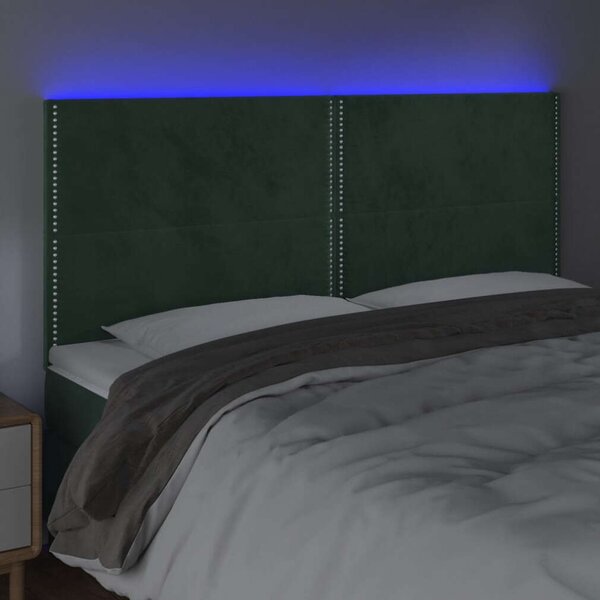 VidaXL sötétzöld bársony LED-es fejtámla 180x5x118/128 cm