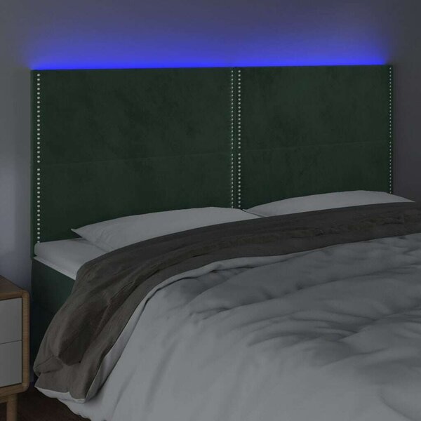 VidaXL sötétzöld bársony LED-es fejtámla 180x5x118/128 cm