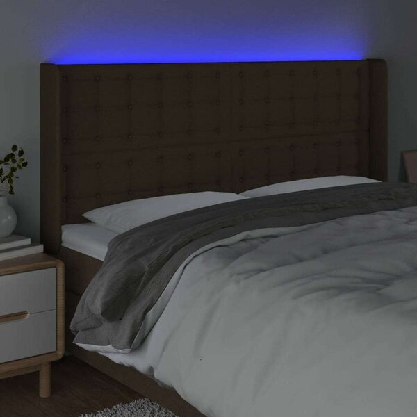 VidaXL LED Ágyfejtámla - Sötétbarna Szövet - 163cm
