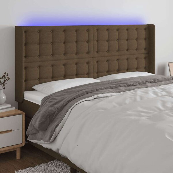 VidaXL LED Ágyfejtámla - Sötétbarna Szövet - 163cm