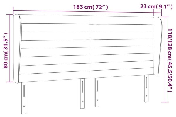 VidaXL Bársony Fejtámla Szárnyakkal - Sötétszürke - 183cm