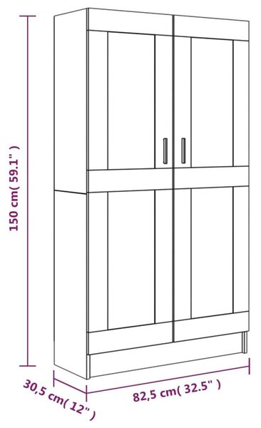 VidaXL Könyvszekrény - Tömörfa - Szürke Sonoma - 82,5x30,5x150 cm