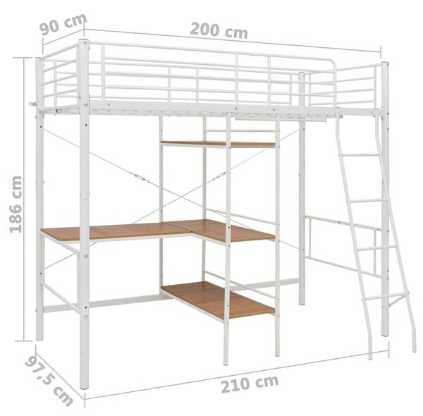 VidaXL fehér fém emeletes ágykeret asztallal 90 x 200 cm