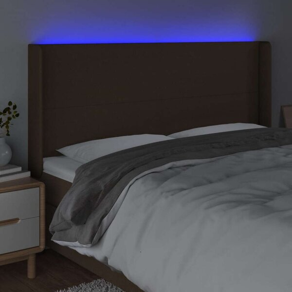 VidaXL LED Fejtámla - Sötétbarna Szövet - 203cm