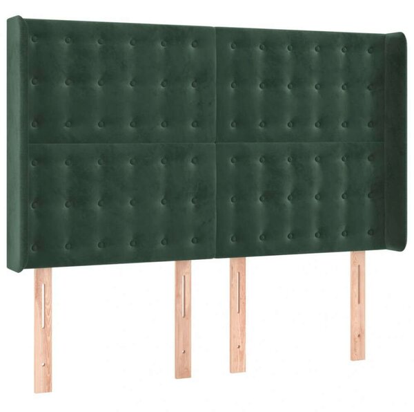 VidaXL Bársony Ágyfejtámla - Sötétzöld - 147x16x118/128cm