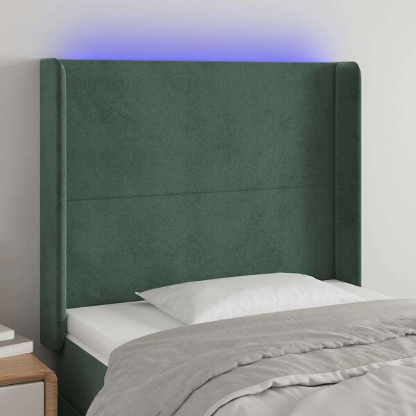 VidaXL sötétzöld bársony LED-es fejtámla 93x16x118/128 cm