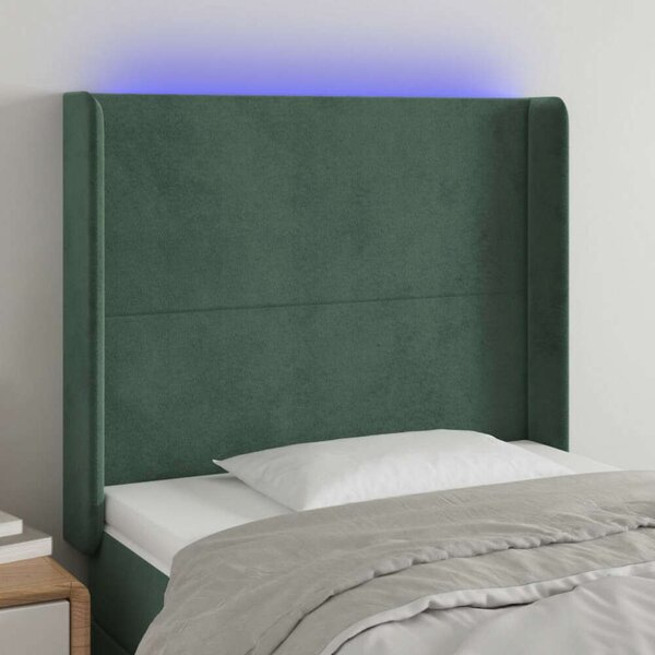VidaXL sötétzöld bársony LED-es fejtámla 93x16x118/128 cm