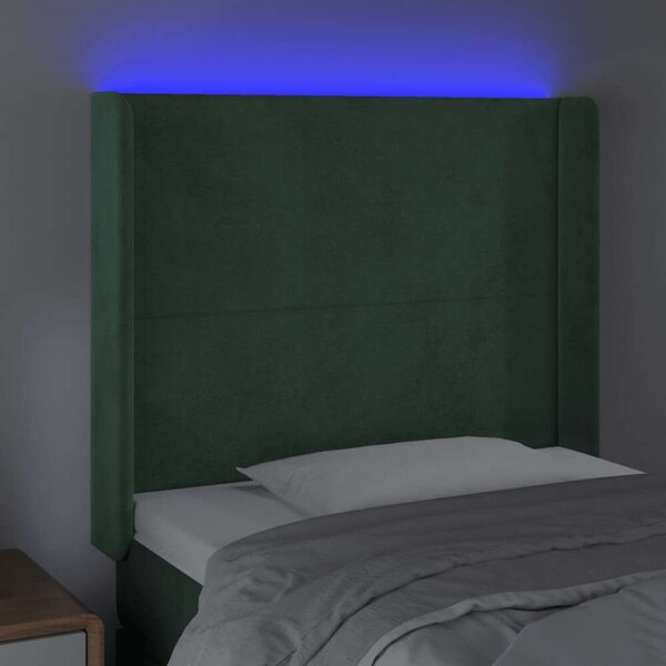 VidaXL sötétzöld bársony LED-es fejtámla 93x16x118/128 cm