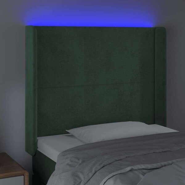 VidaXL sötétzöld bársony LED-es fejtámla 93x16x118/128 cm