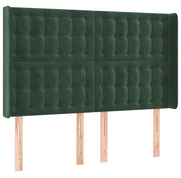 VidaXL Bársony Ágyfejtámla - Sötétzöld - 147x16x118/128cm