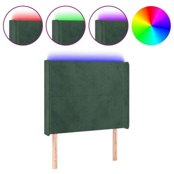 VidaXL sötétzöld bársony LED-es fejtámla 93x16x118/128 cm