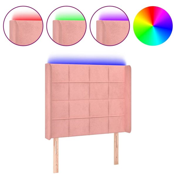 VidaXL LED-es Bársony Ágyfejtámla - Rózsaszín - 93x118/128cm