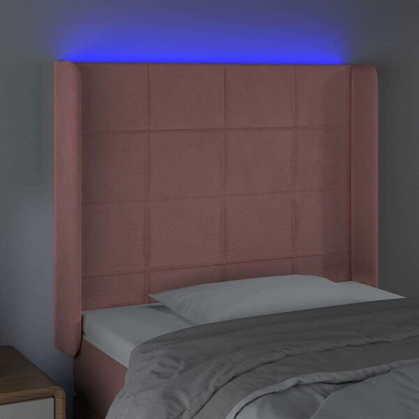 VidaXL LED-es Bársony Ágyfejtámla - Rózsaszín - 93x118/128cm