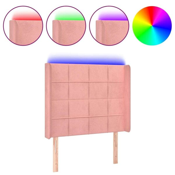 VidaXL LED-es Bársony Ágyfejtámla - Rózsaszín - 93x118/128cm