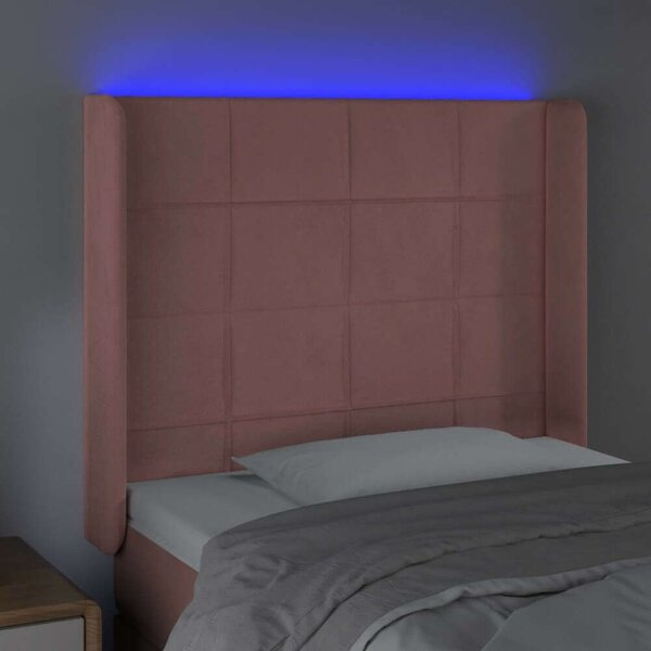VidaXL LED-es Bársony Ágyfejtámla - Rózsaszín - 93x118/128cm