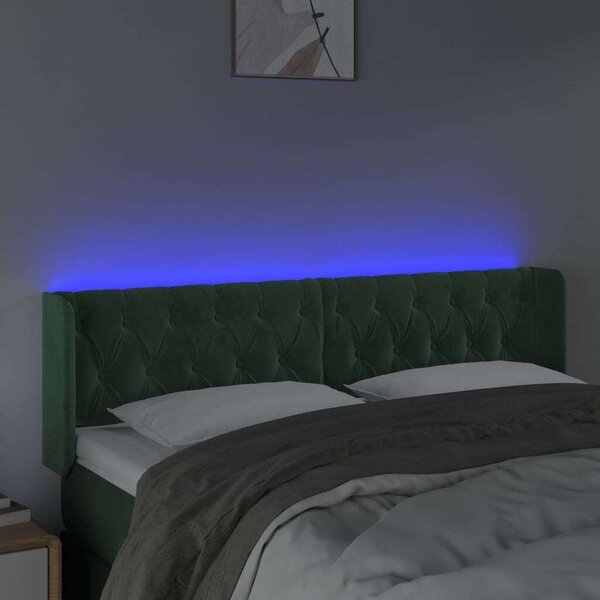 VidaXL sötétzöld bársony LED-es fejtámla 163 x 16 x 78/88 cm