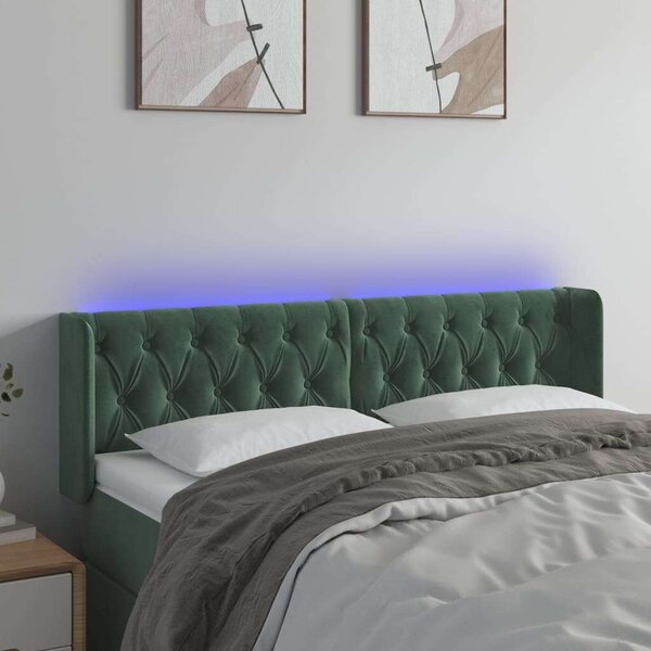 VidaXL sötétzöld bársony LED-es fejtámla 163 x 16 x 78/88 cm