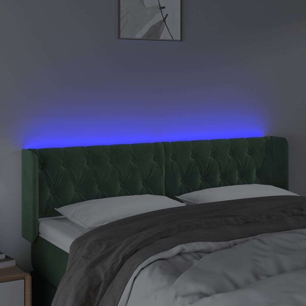 VidaXL sötétzöld bársony LED-es fejtámla 163 x 16 x 78/88 cm
