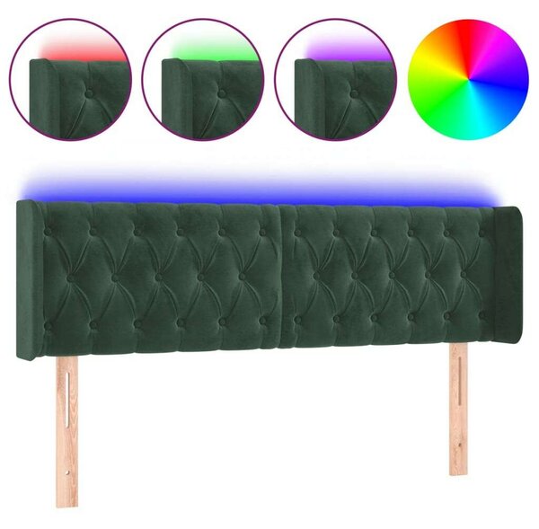 VidaXL sötétzöld bársony LED-es fejtámla 163 x 16 x 78/88 cm