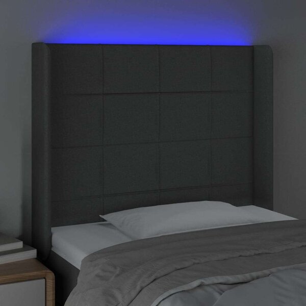 VidaXL sötétszürke szövet LED-es fejtámla 103x16x118/128 cm
