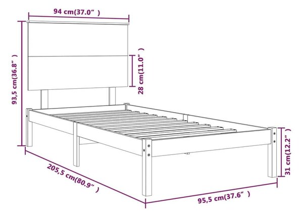 VidaXL fehér tömör fenyőfa ágykeret 90 x 200 cm