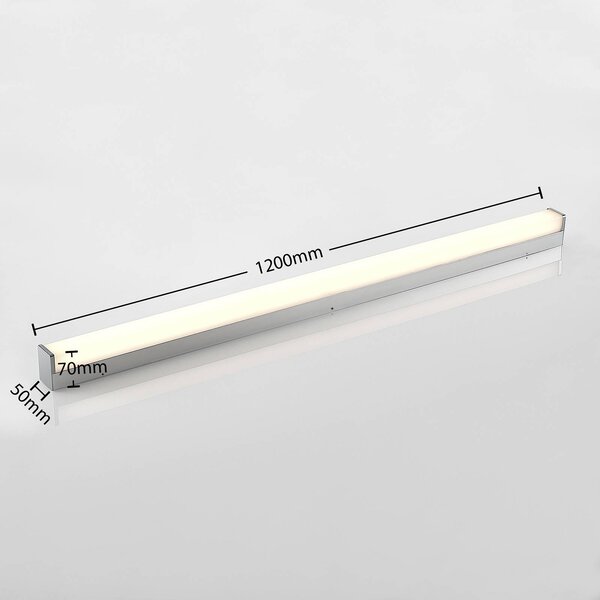Lindby Klea LED-es fürdőszoba lámpa, 120 cm, króm, fém, IP44, Króm / ezüst, Fürdőszoba, Alumínium, Modern