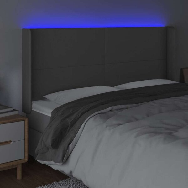 VidaXL LED-es Ágyfejtámla - Szürke Műbőr - 203cm