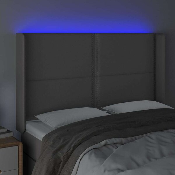 LED-es Ágyfejtámla - Szürke Műbőr - 147x128cm