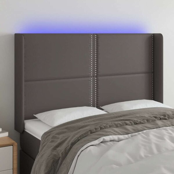 LED-es Ágyfejtámla - Szürke Műbőr - 147x128cm