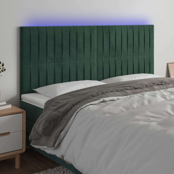 VidaXL sötétzöld bársony LED-es fejtámla 180x5x118/128 cm