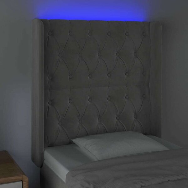 VidaXL világosszürke bársony LED-es fejtámla 83x16x118/128 cm