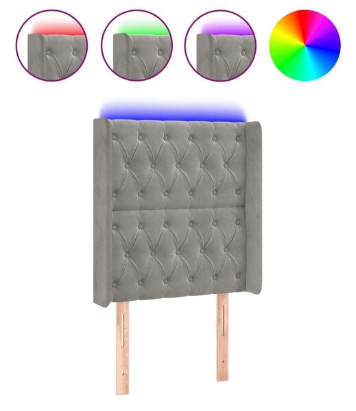 VidaXL világosszürke bársony LED-es fejtámla 83x16x118/128 cm