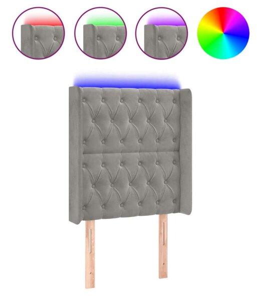 VidaXL világosszürke bársony LED-es fejtámla 83x16x118/128 cm