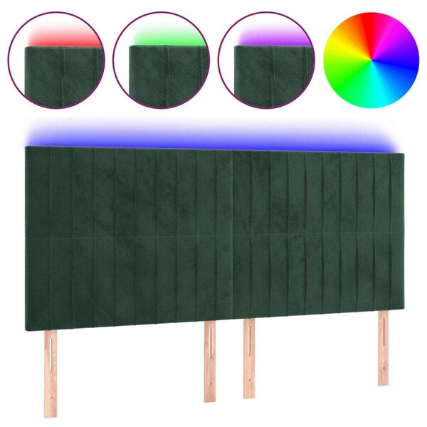 VidaXL sötétzöld bársony LED-es fejtámla 180x5x118/128 cm