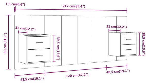 VidaXL Ágyfejtámla Éjjeliszekrénnyel - Szürke Sonoma - 120cm