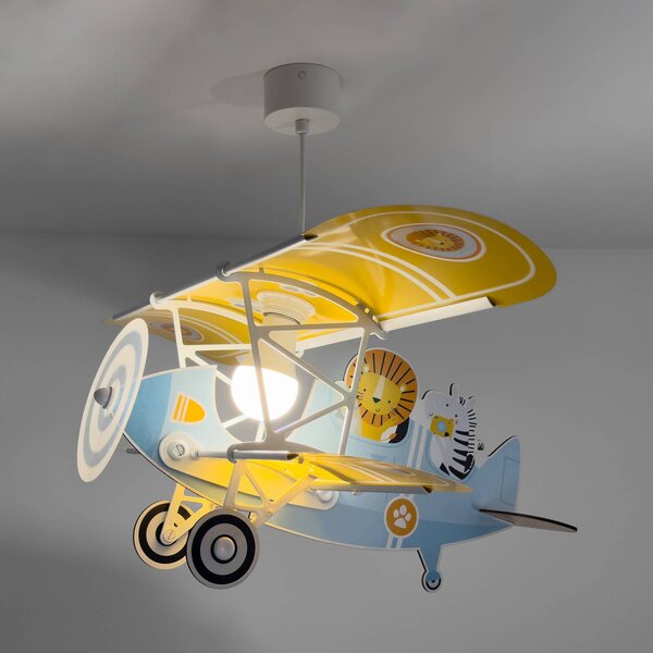 Dalber függőlámpa Lion Plane, színes, fa/műanyag, dimmelhető, Többszínű, Gyermekszoba, Fa