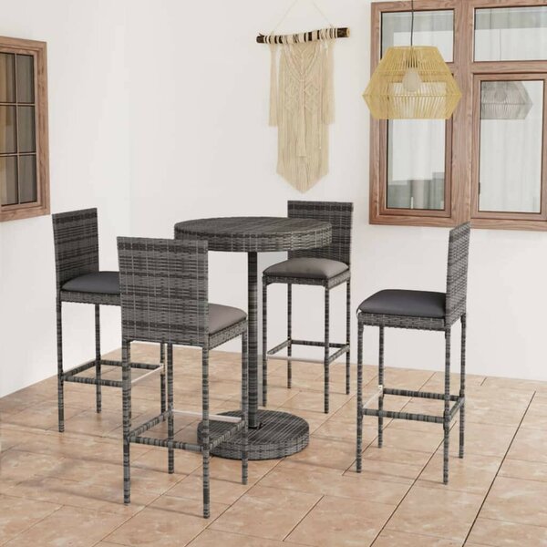 Polyrattan Kerti Bárszett - 5 részes - Szürke