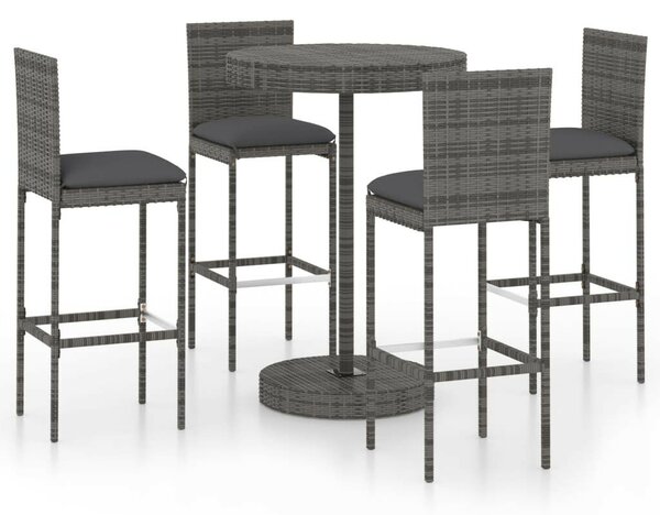 Polyrattan Kerti Bárszett - 5 részes - Szürke