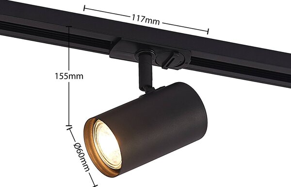 Lindby 1-körös sínrendszer Linaro, GU10, 3-lámpás, fekete, dimmelhető, Fekete, Folyosó, fém, Modern