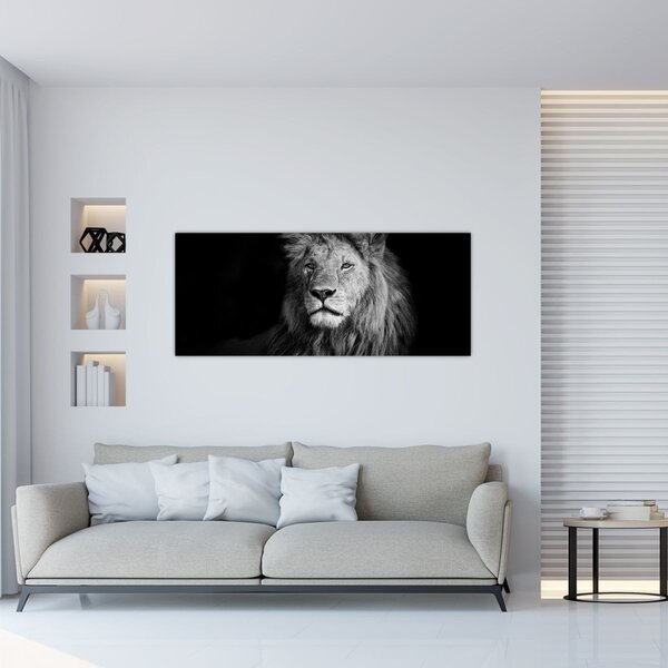 Kép - Oroszlán, fekete-fehér (120x50 cm)