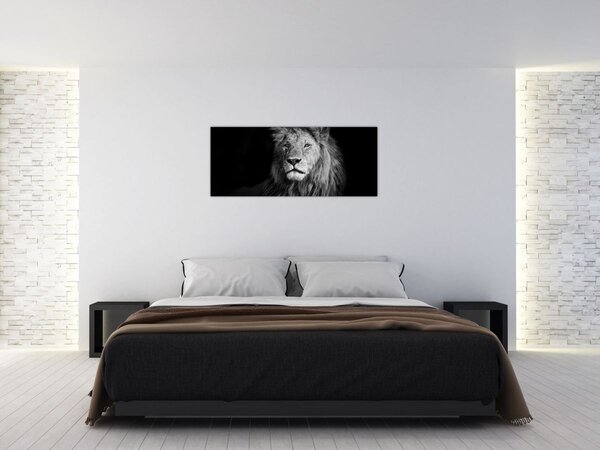 Kép - Oroszlán, fekete-fehér (120x50 cm)