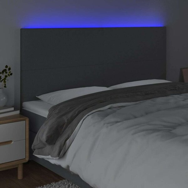 VidaXL LED Ágyfejtámla - Szövet - Sötétszürke - 160x80 cm