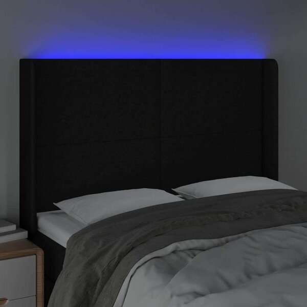 VidaXL Fekete Szövet Fejtámla LED-del - 147x16x118/128 cm