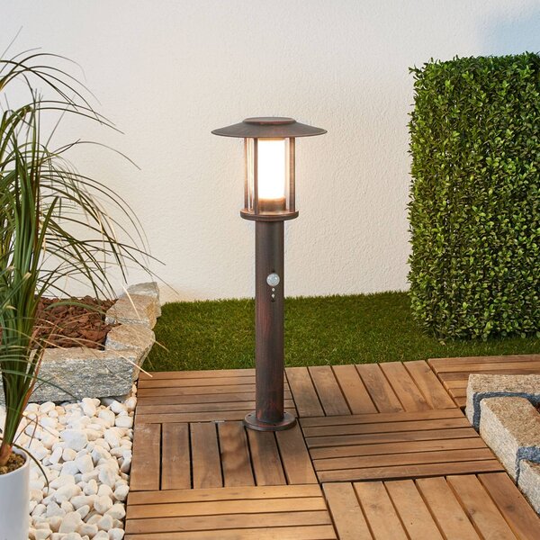 Lindby LED állólámpa Pavlos, 55 cm, rozsdaszínű, szenzoros, szenzoros, Barna / rozsda, Rozsdamentes acél, Vidéki otthon / Rusztikus