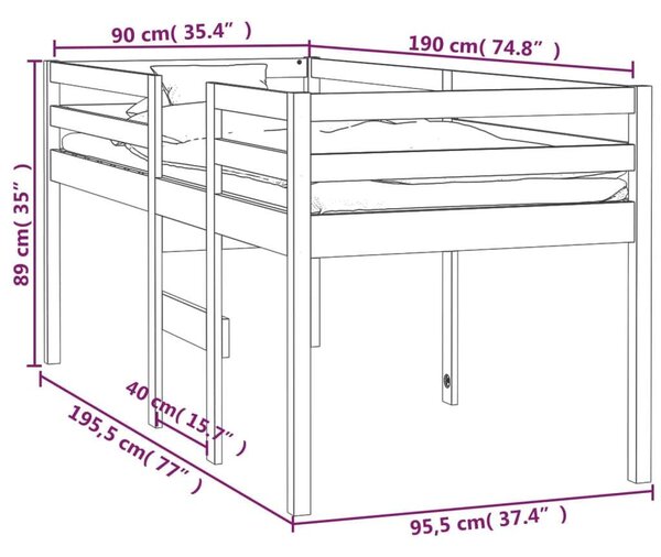 VidaXL tömör fenyőfa magasított ágy 90x190 cm