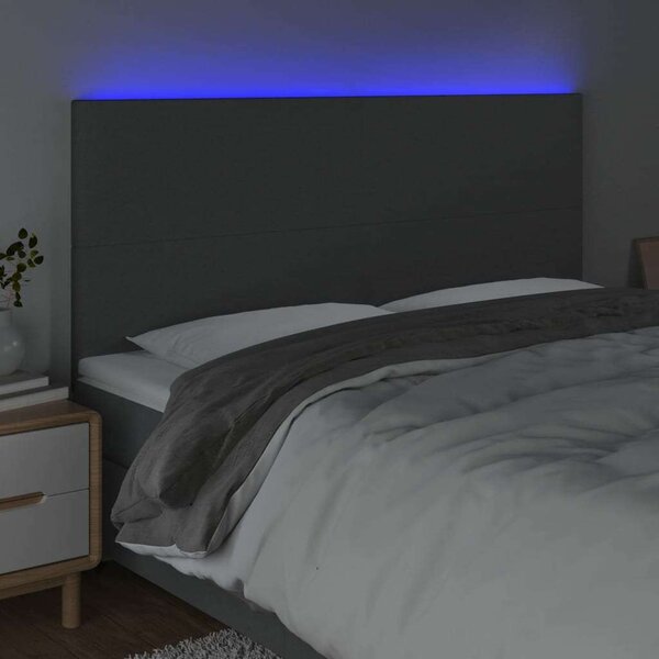 VidaXL LED Ágyfejtámla - Szövet - Sötétszürke - 160x80 cm