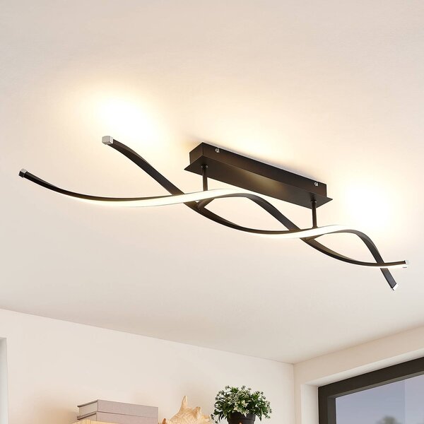 Lindby Welina LED mennyezeti lámpa, dimmelhető, dimmelhető, Fekete, Nappali / Étkező, fém, Modern